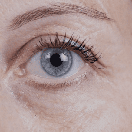 A close up of the eye of an older person
